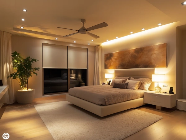 Modern living room renovation with recessed LED lighting and contemporary design.